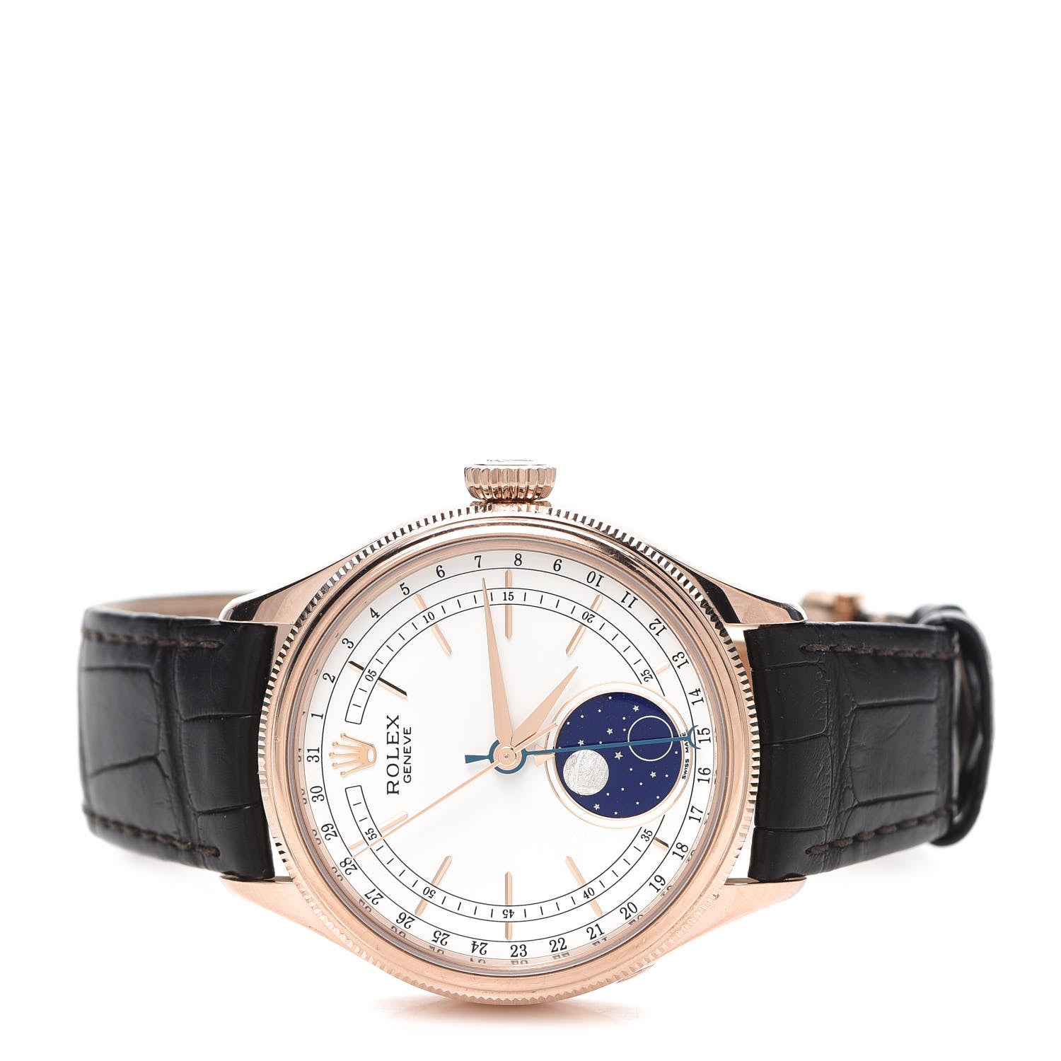 Rolex 18K Everose Gold Alligator 39mm Cellini Moonphase Watch White 50535 2 of 7