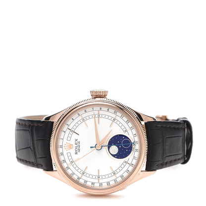 Rolex 18K Everose Gold Alligator 39mm Cellini Moonphase Watch White 50535 2 of 7