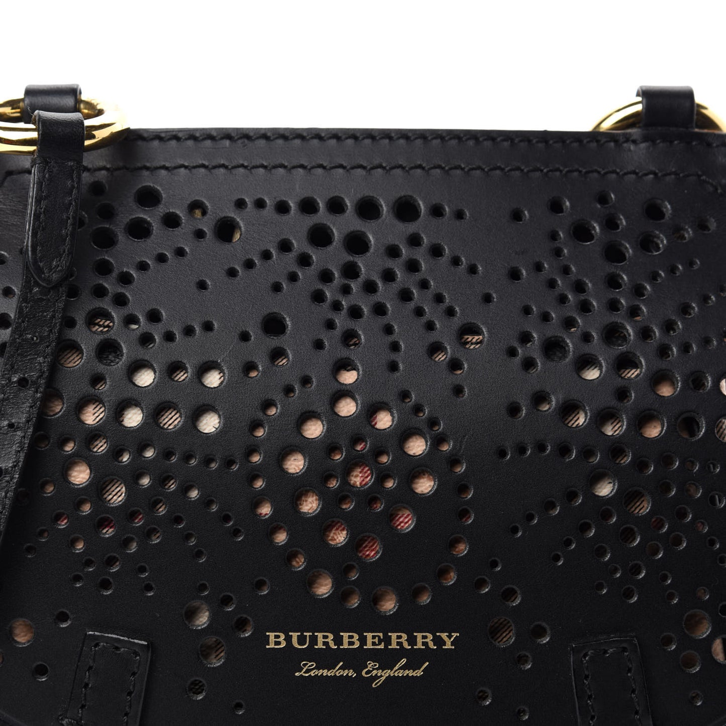 Perforated Calfskin Haymarket Check Baby Bridle Crossbody Black