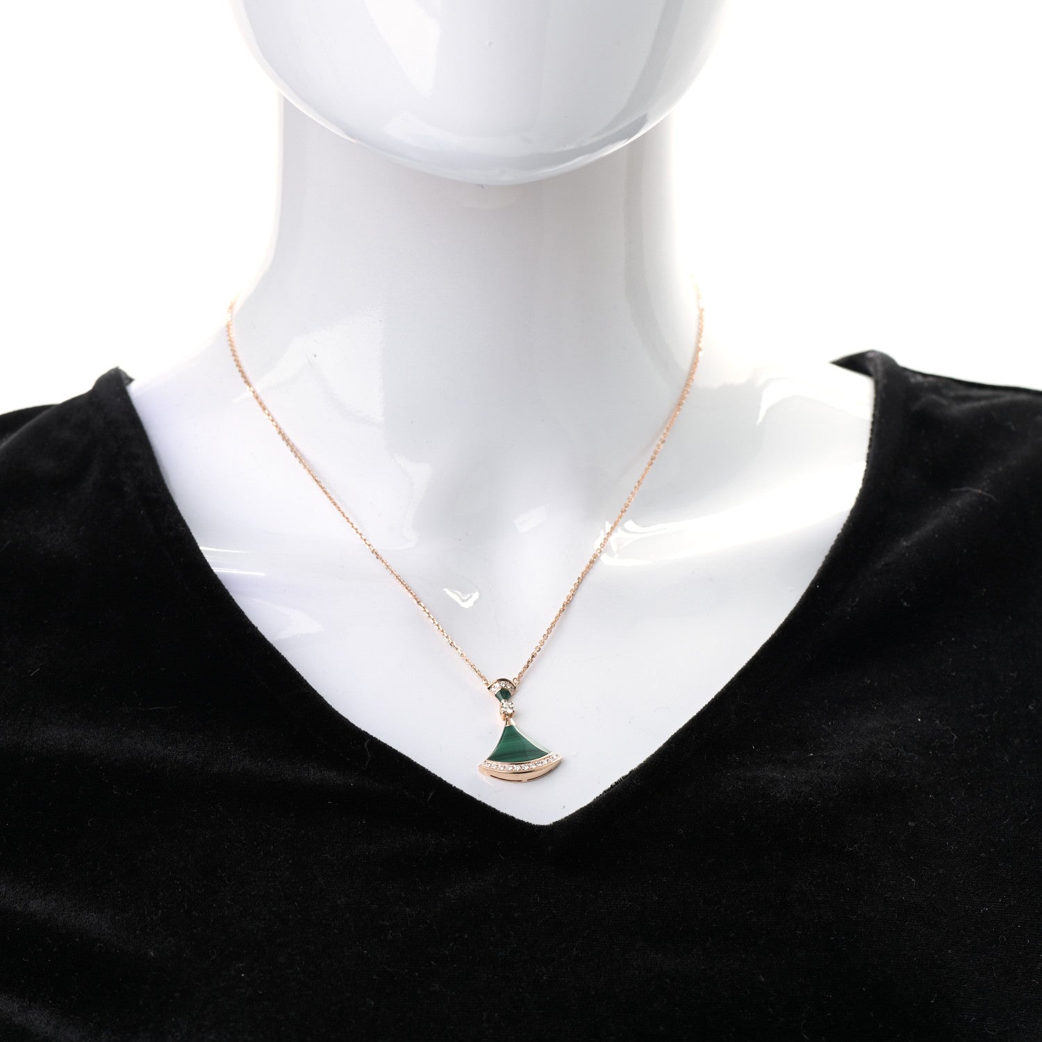 Bulgari 18K Rose Gold Diamond Malachite Divas' Dream Pendant Necklace 2 of 10