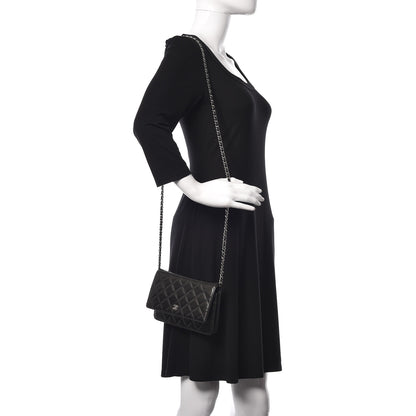 Chanel Striated Patent Quilted Wallet on Chain WOC Black 2 of 16