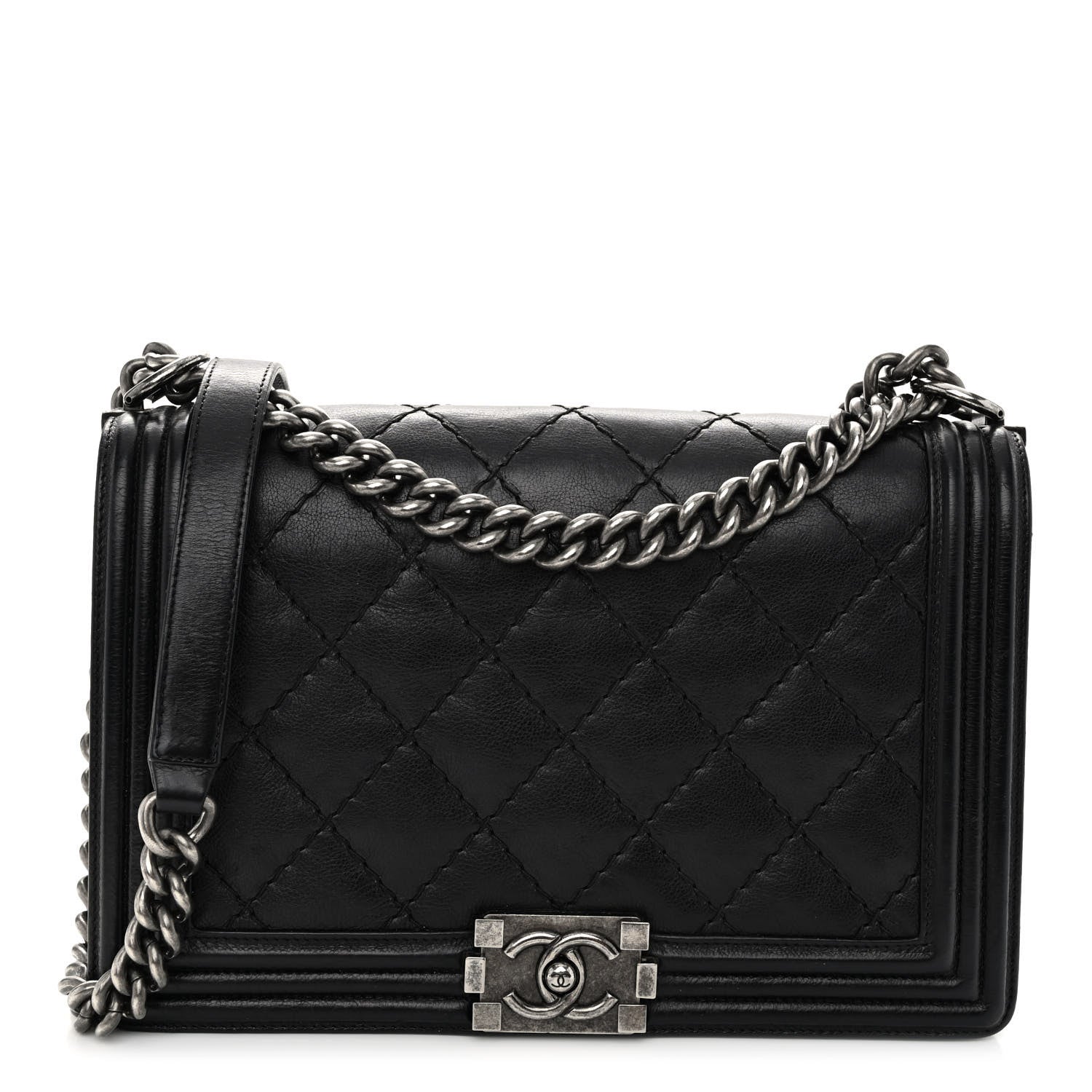 Chanel Calfskin Double Stitch Medium Boy Flap Black 1 of 9
