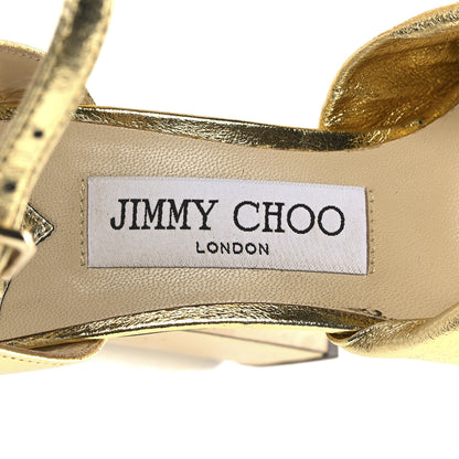 Jimmy Choo Metallic Calfskin Heloise Ankle Strap 120mm Platform Sandals 37 Gold 8 of 13
