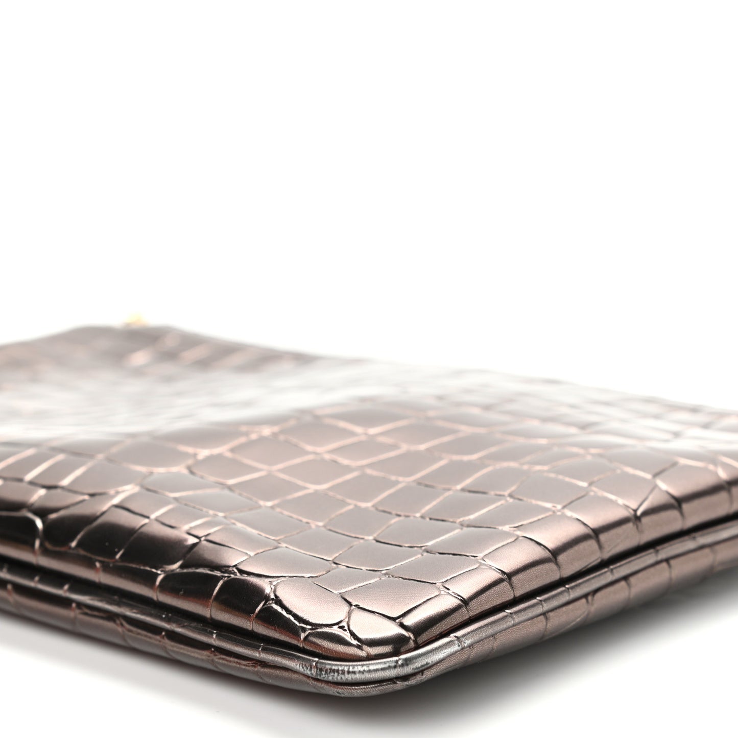 Embossed Crocodile Effect Chain Clutch Bronze