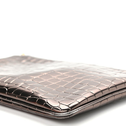 Stella McCartney Embossed Crocodile Effect Chain Clutch Bronze 10 of 11
