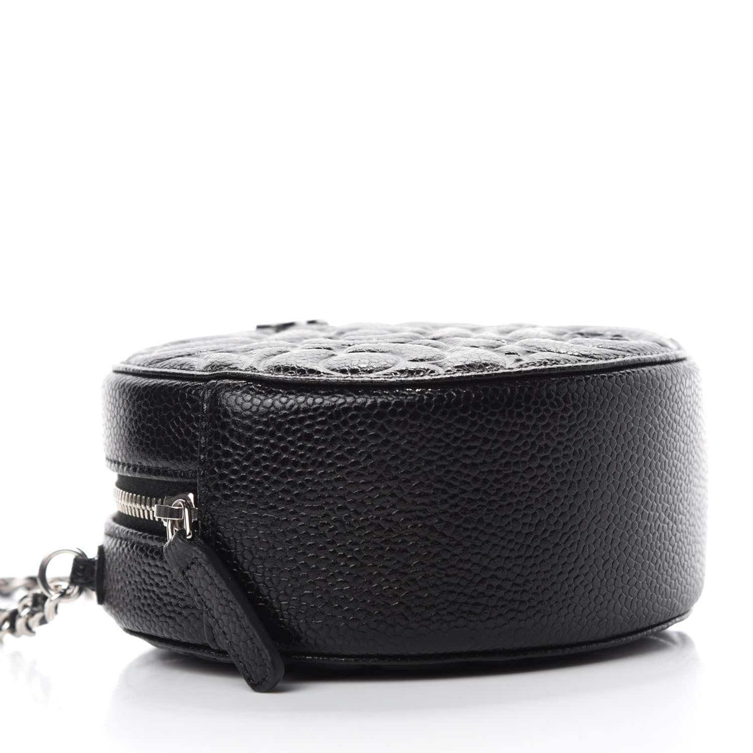 Chanel Caviar Camellia Embossed Round Clutch With Chain Black 4 of 11