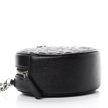 Chanel Caviar Camellia Embossed Round Clutch With Chain Black 4 of 11