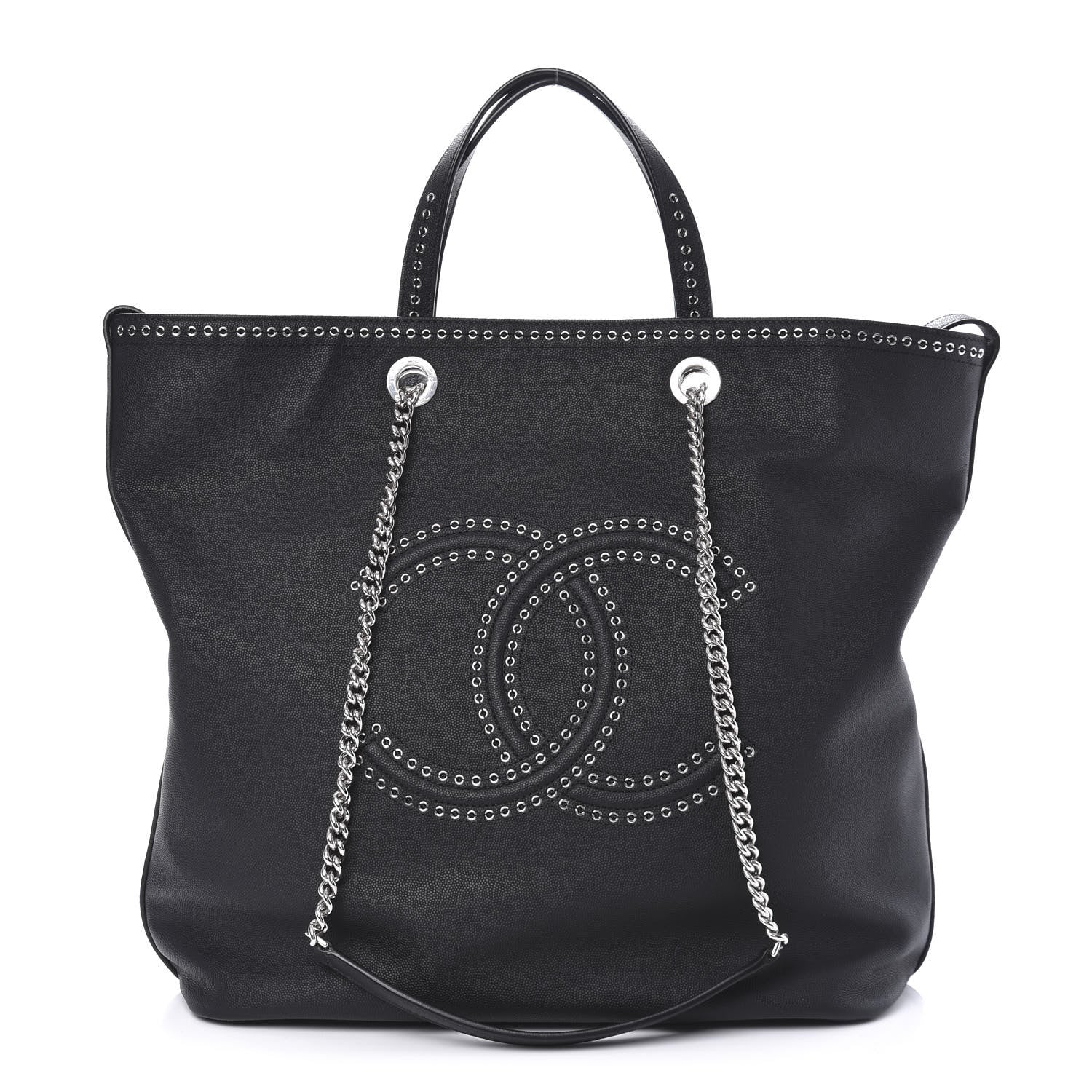Chanel Grained Calfskin Large Coco Eyelets Shopping Tote Black 1 of 11