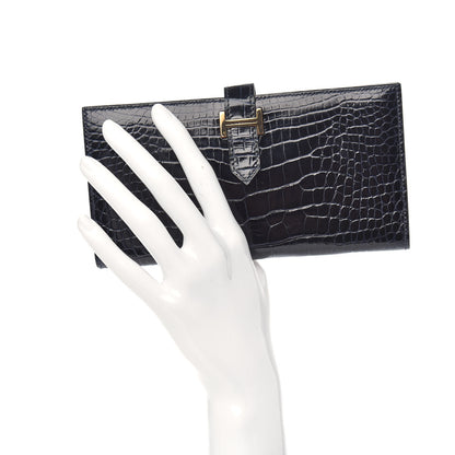Hermes Shiny Alligator Bearn Wallet Bleu Marine 2 of 8