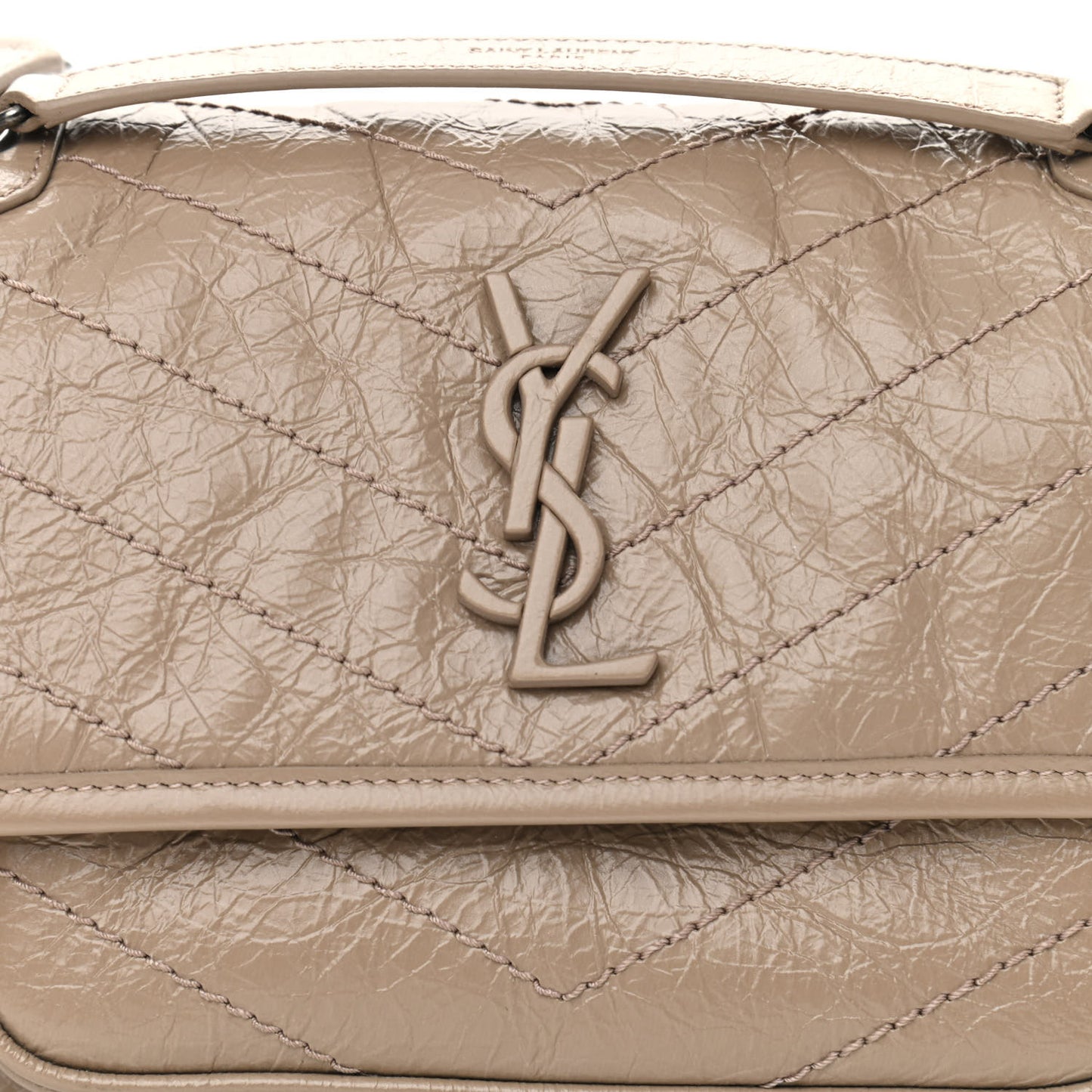 Crinkled Calfskin Matelasse Monogram Baby Niki Chain Satchel Light Taupe