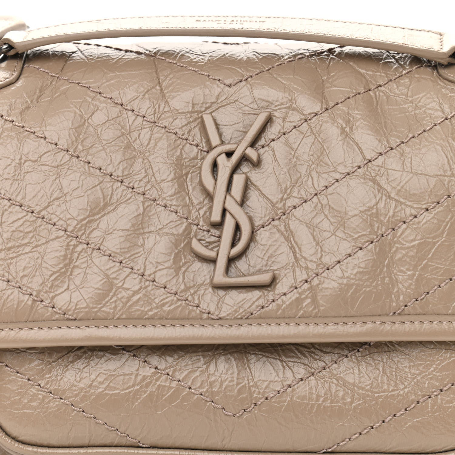 Saint Laurent Crinkled Calfskin Matelasse Monogram Baby Niki Chain Satchel Light Taupe 8 of 11