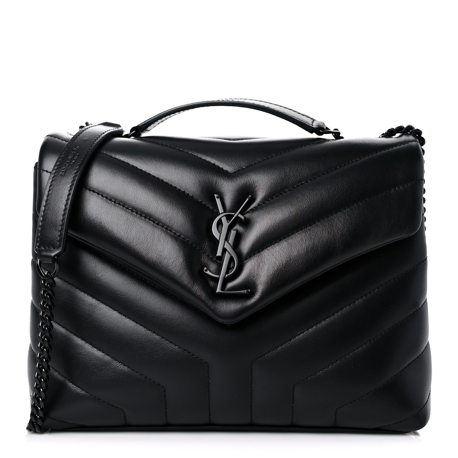 Saint Laurent Calfskin Y Quilted Monogram Small Loulou Chain Satchel Black 1 of 9