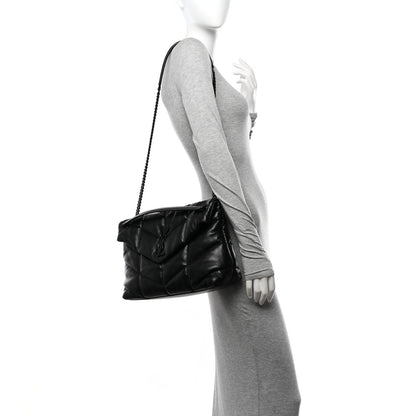 Saint Laurent Lambskin Quilted Monogram Monochrome Medium Loulou Puffer Chain Satchel Black 2 of 11