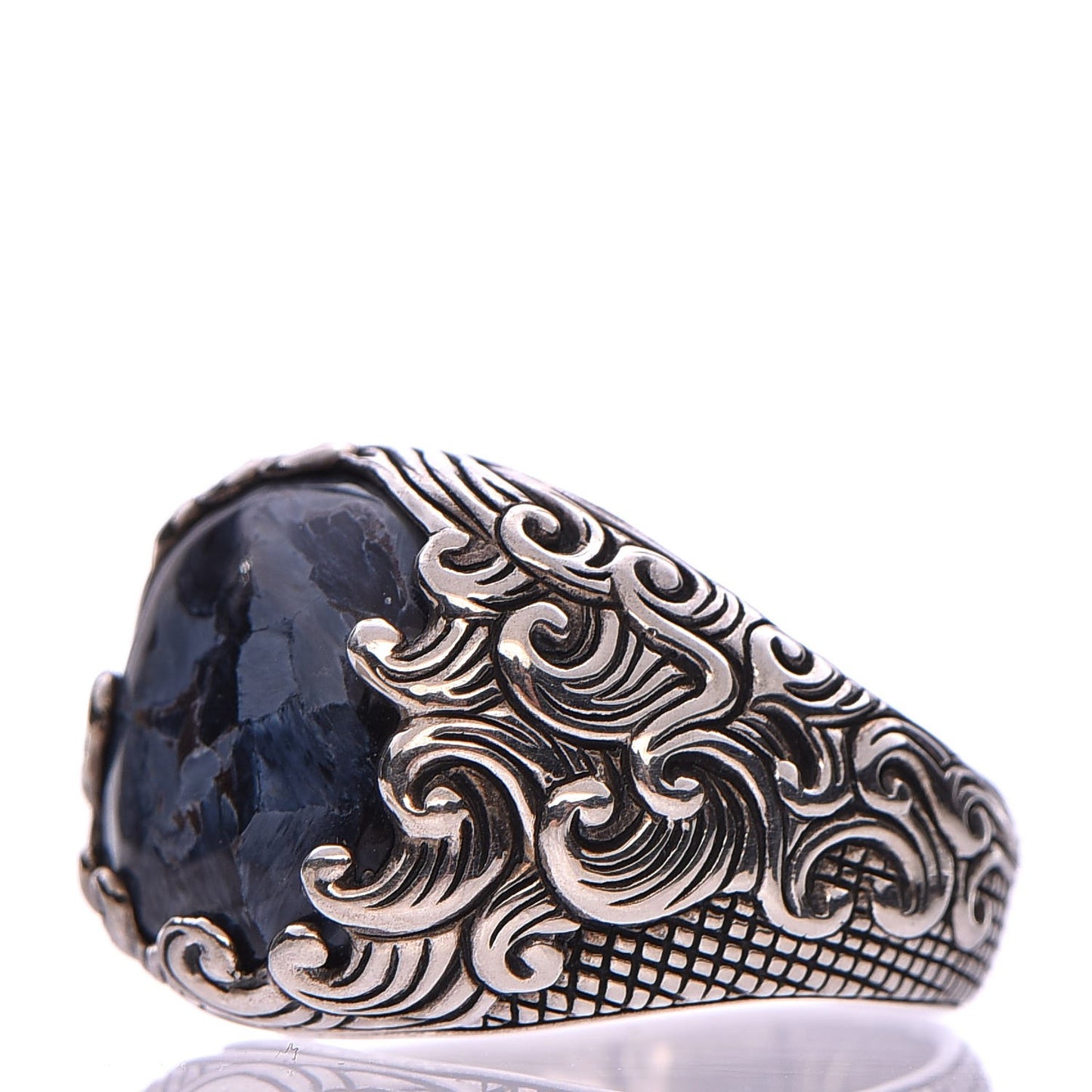 Men's Sterling Silver Pietersite Wave Ring 62 10