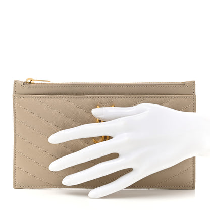 Saint Laurent Grain De Poudre Chevron Monogram Bill Pouch Sea Salt 2 of 8