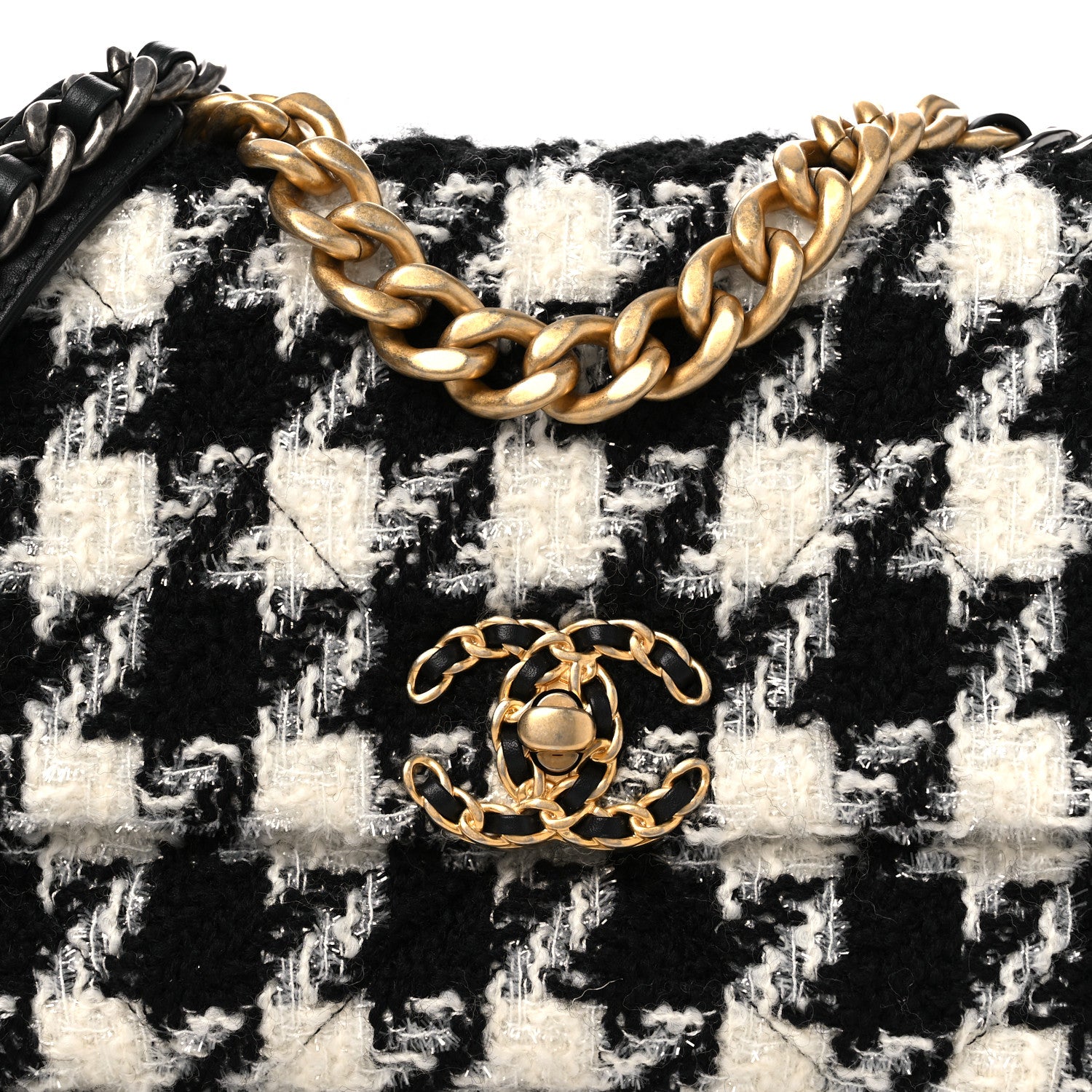Chanel Tweed Quilted Medium Chanel 19 Flap Black Ecru White 8 of 14