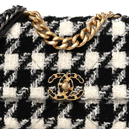 Chanel Tweed Quilted Medium Chanel 19 Flap Black Ecru White 8 of 14