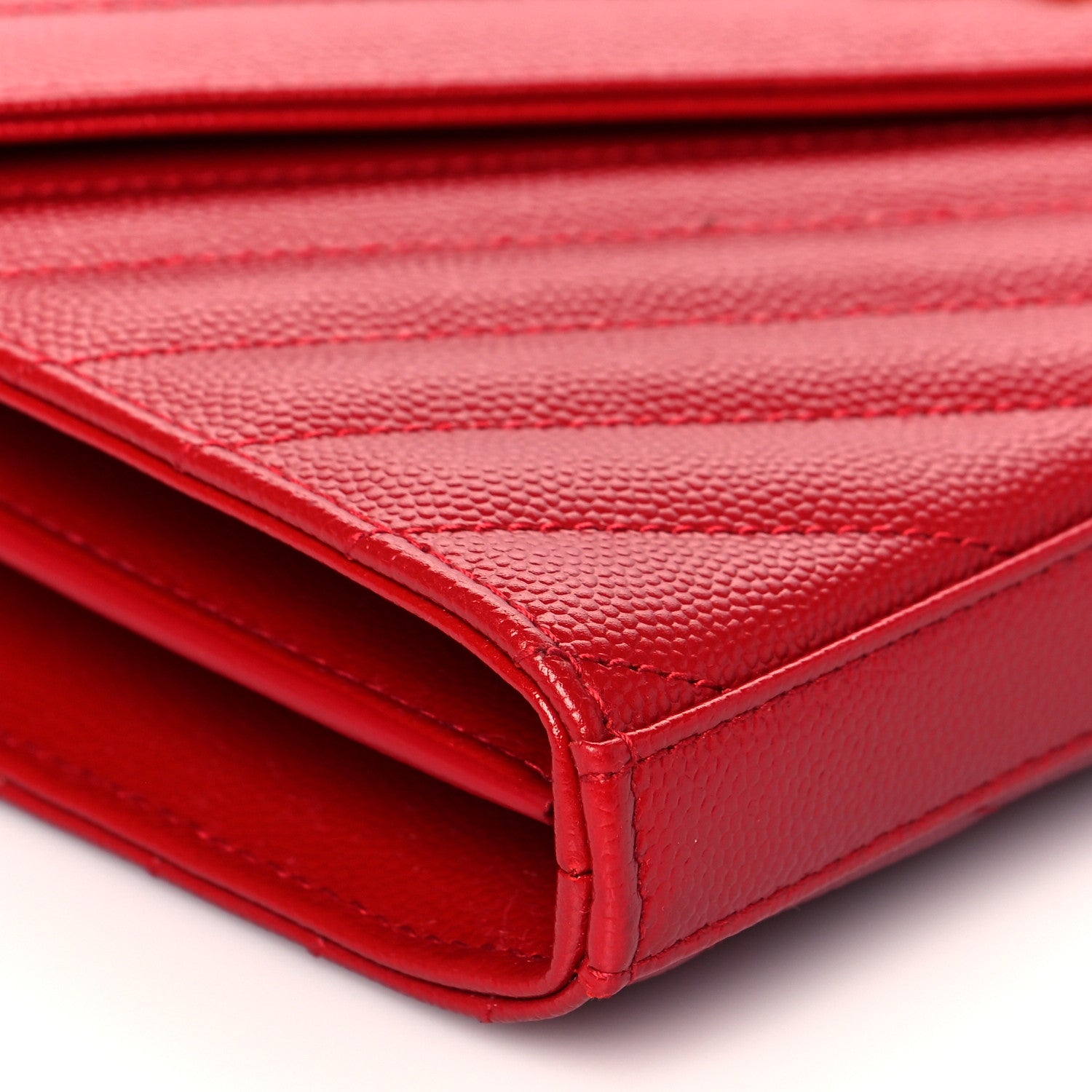 Saint Laurent Grain De Poudre Matelasse Chevron Monogram Chain Wallet Rouge Eros 7 of 9