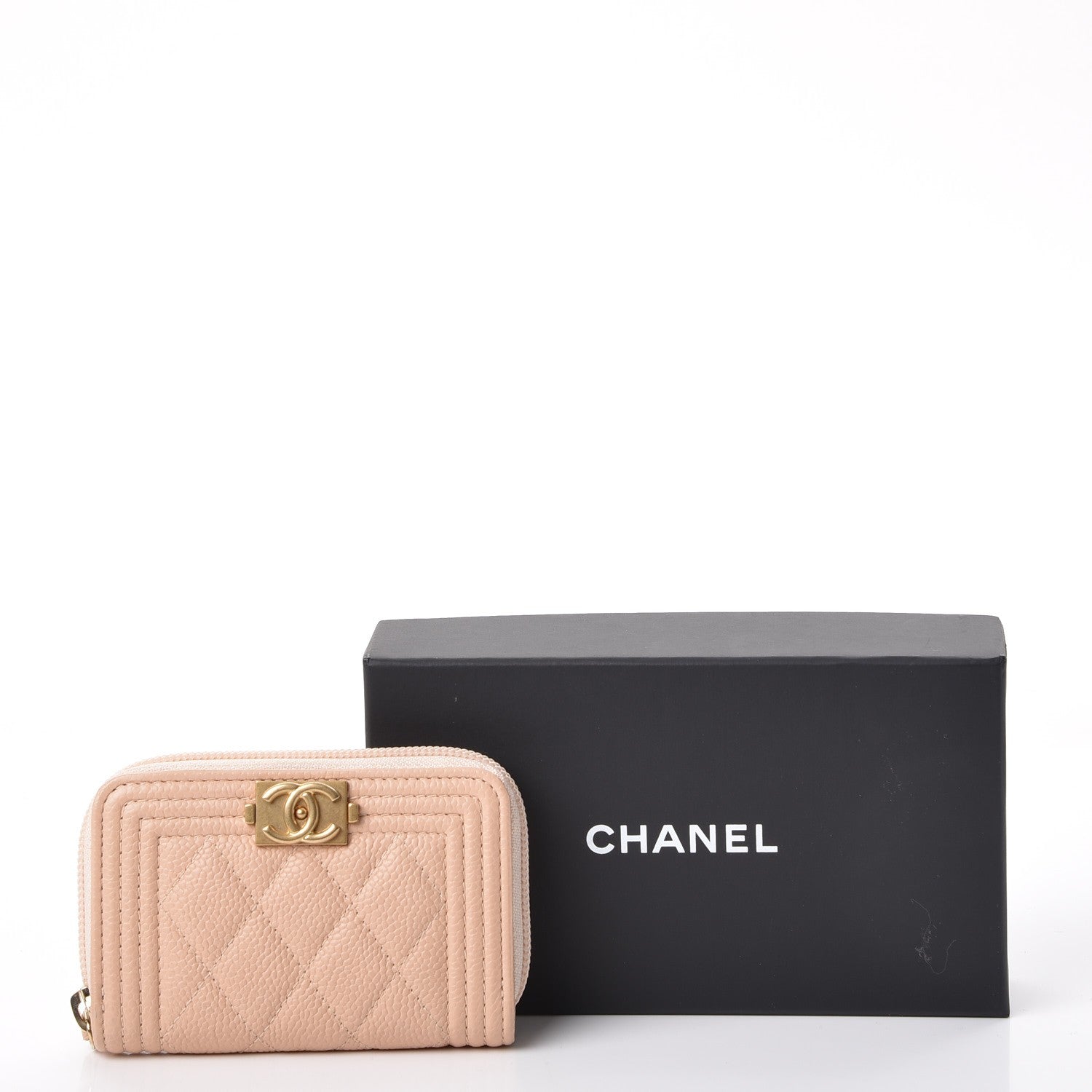 Chanel Caviar Quilted Boy Zip Around Coin Purse Wallet Beige 9 of 9