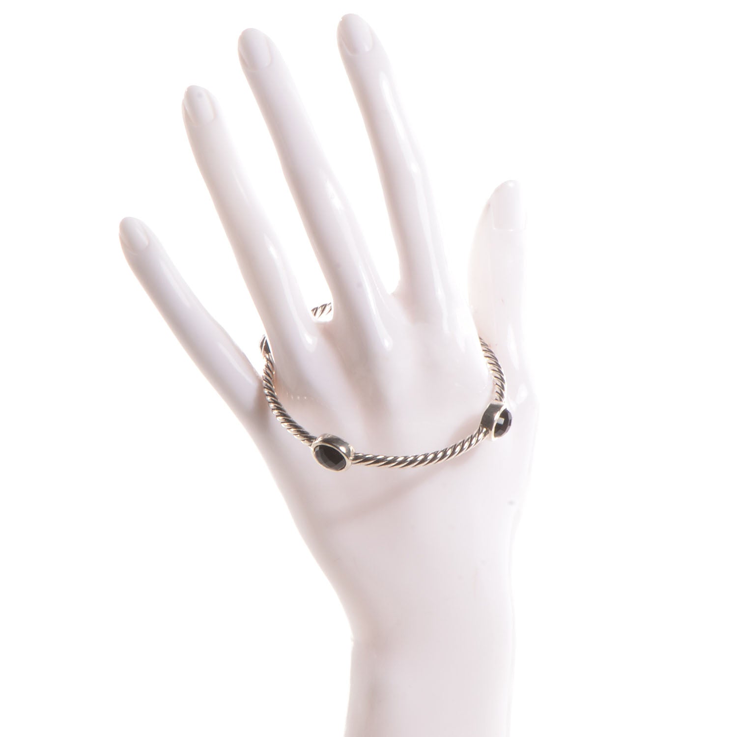 David Yurman Sterling Silver Black Onyx 3mm Color Classics Four Station Bangle Bracelet 2 of 5