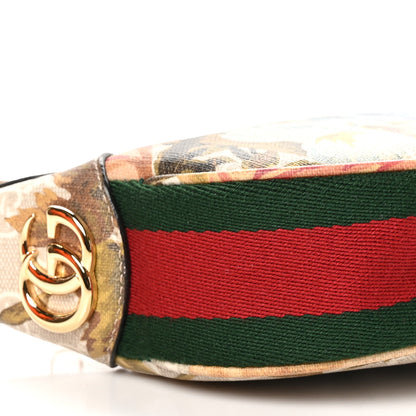 Gucci GG Supreme Monogram Water Flora Web Mini Ophidia Half Moon Hobo Beige White Multicolor 8 of 9