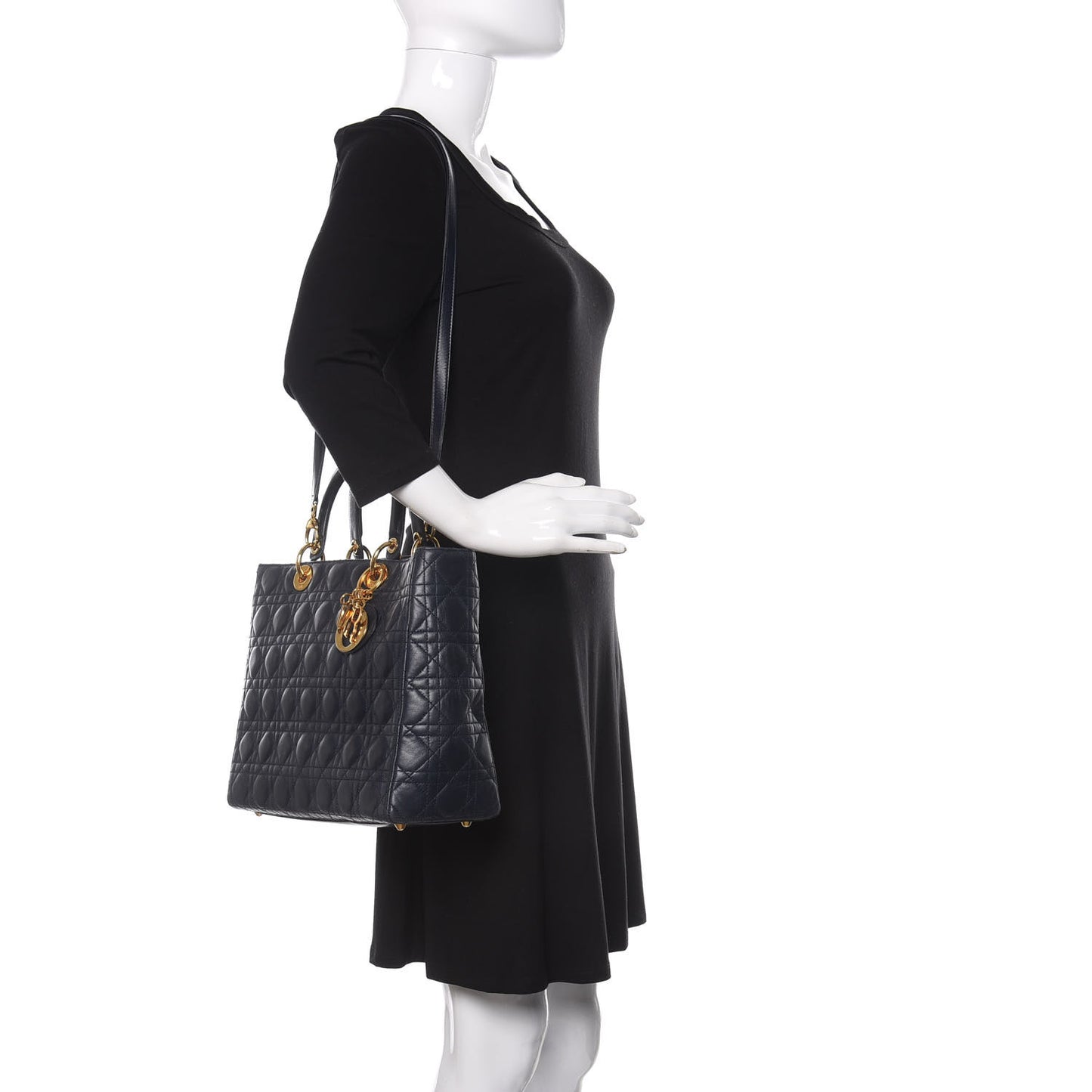 Lambskin Cannage Large Lady Dior Navy Blue