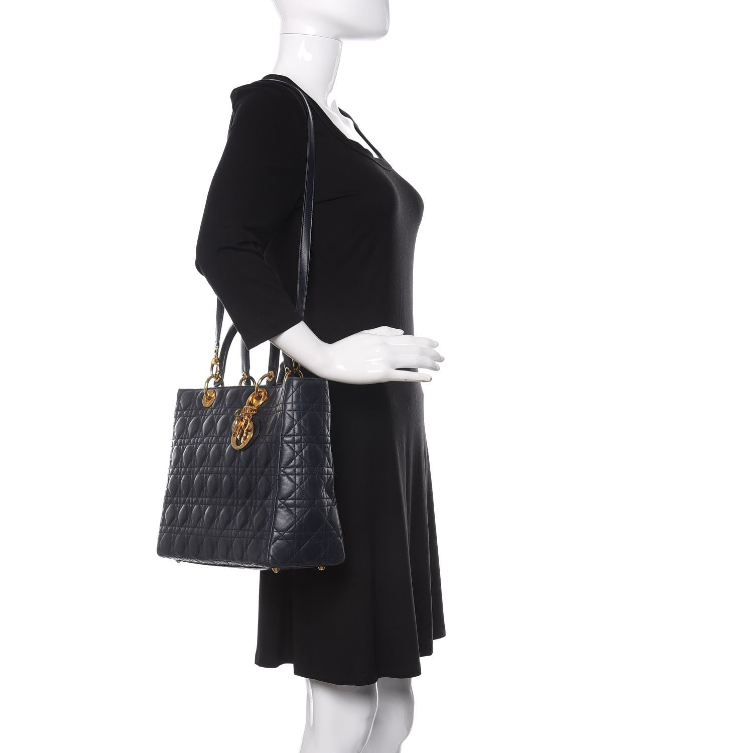 Christian Dior Lambskin Cannage Large Lady Dior Navy Blue 2 of 11