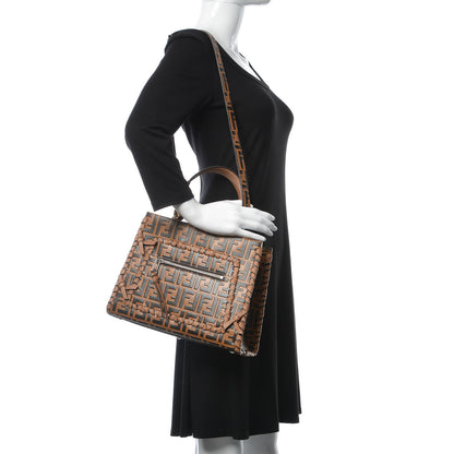 Fendi Vitello Century F is Fendi Whipstitch Threads FF Embossed Small Runaway Satchel Tobacco Orzo 2 of 8