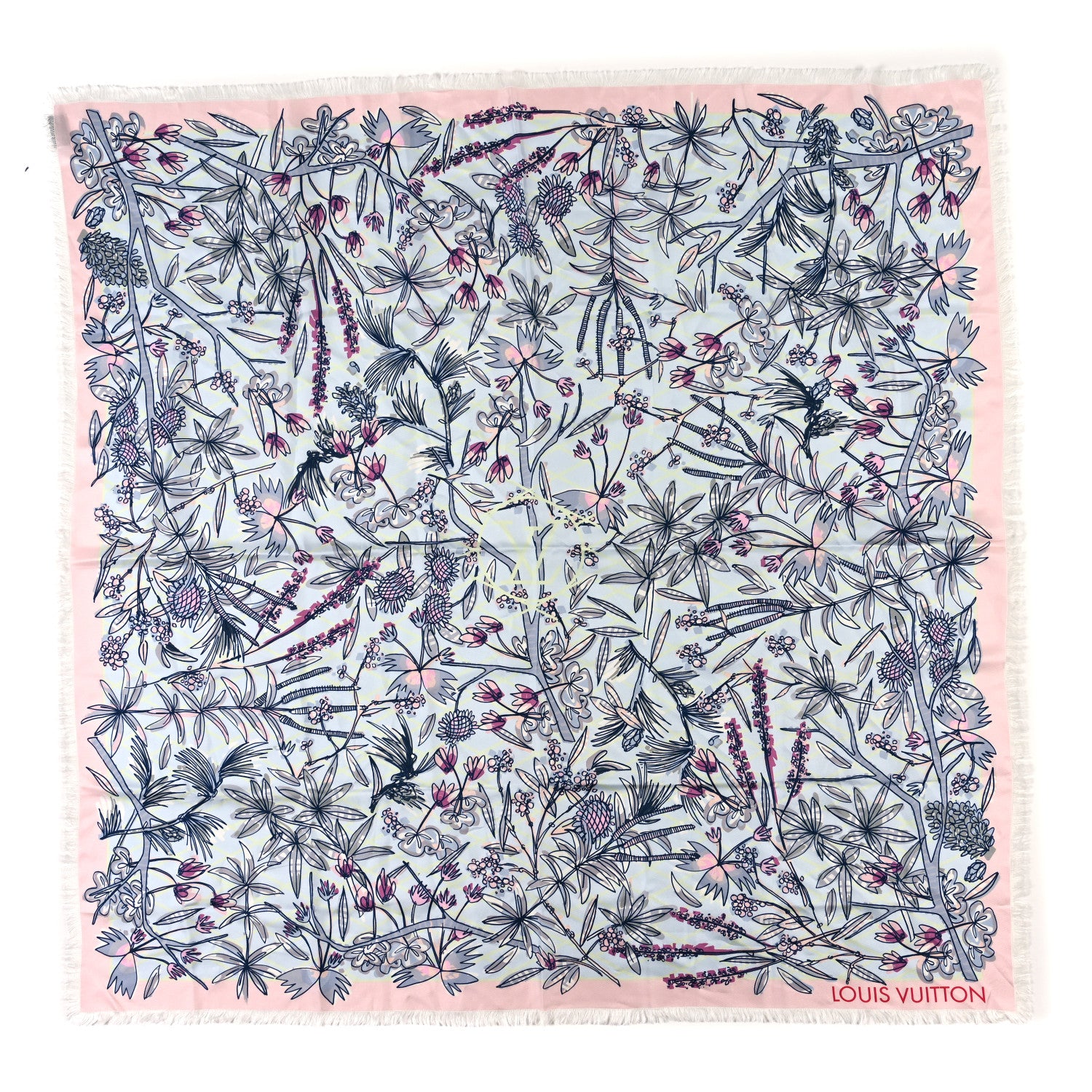 Louis Vuitton Silk Square Scarf Pink Blue 1 of 3