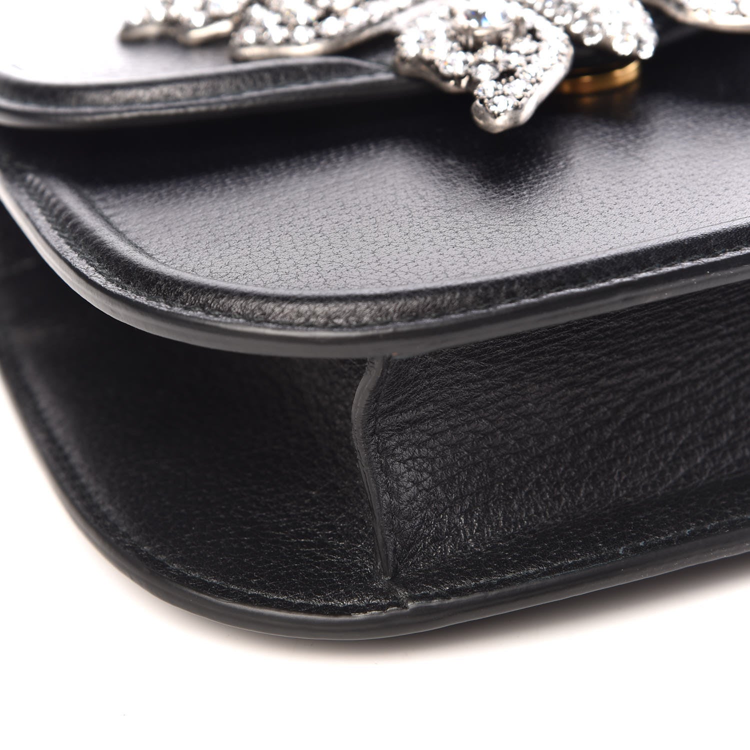 Gucci Calfskin Web Crystal Butterfly Stripe Small Totem Shoulder Bag Black 9 of 14