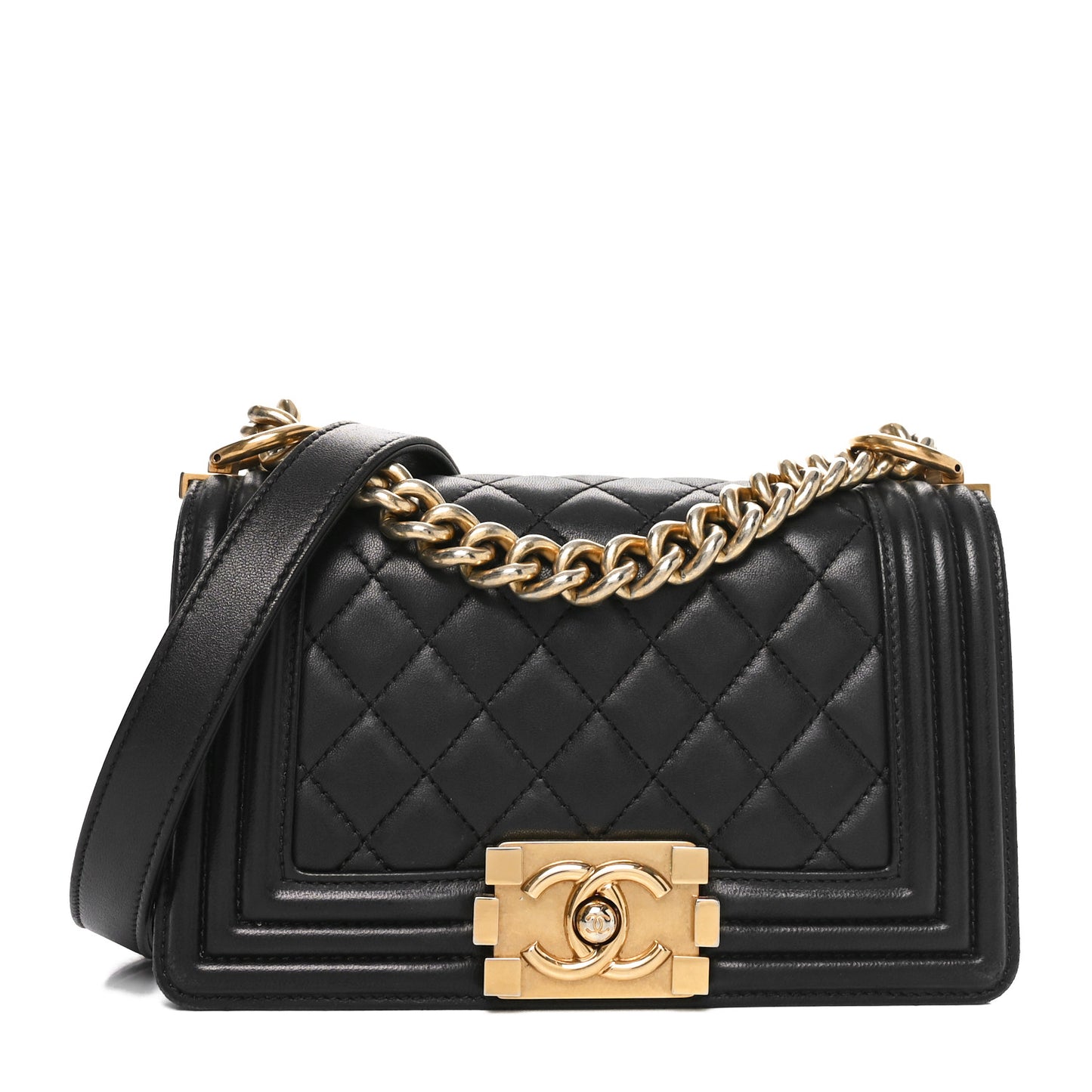 Lambskin Quilted Small Boy Flap Black