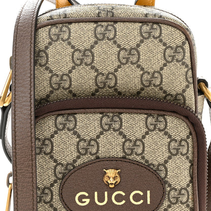 Gucci GG Supreme Monogram Mini Neo Vintage Double Zip Messenger Bag Beige New Acero Crop 8 of 10