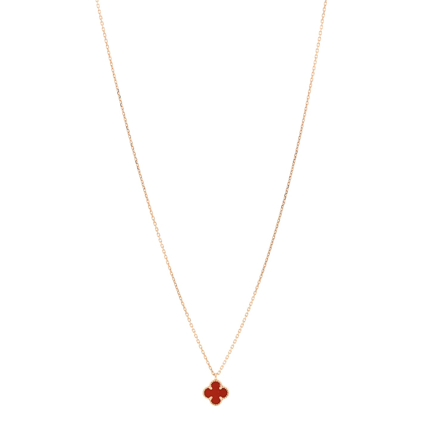 18K Rose Gold Carnelian Sweet Alhambra Pendant Necklace