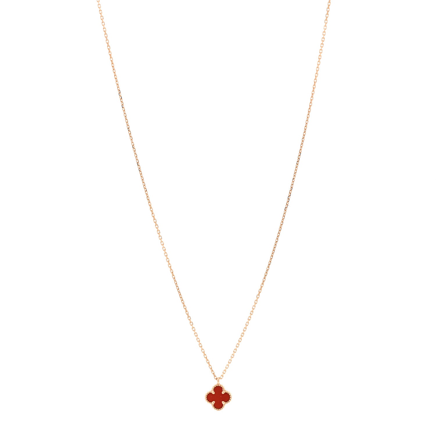 Van Cleef & Arpels 18K Rose Gold Carnelian Sweet Alhambra Pendant Necklace 1 of 6