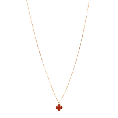 Van Cleef & Arpels 18K Rose Gold Carnelian Sweet Alhambra Pendant Necklace 1 of 6