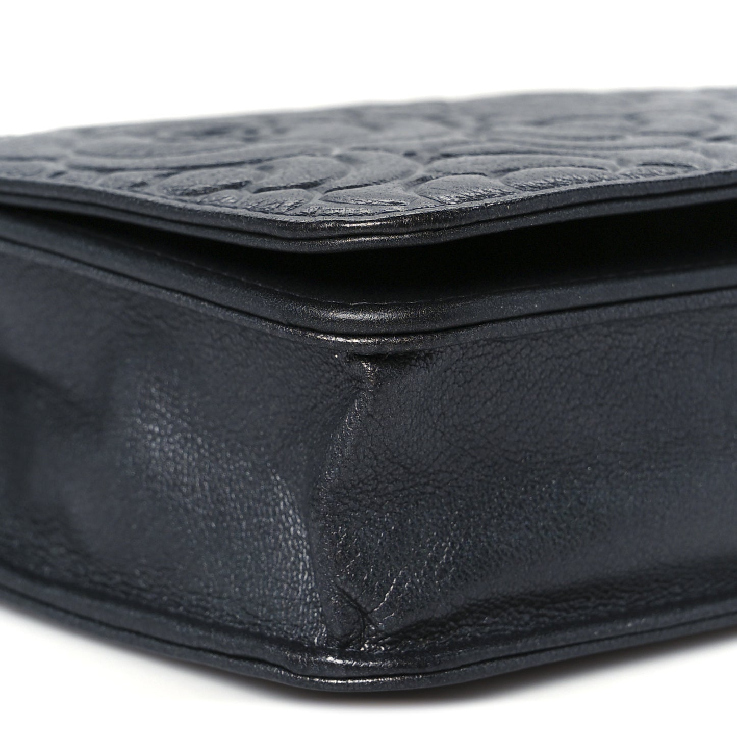 Goatskin Camellia Embossed Wallet On Chain WOC Grey