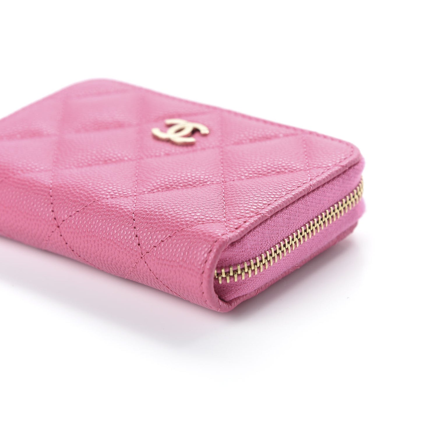 Caviar Quilted Zip Coin Purse Pink