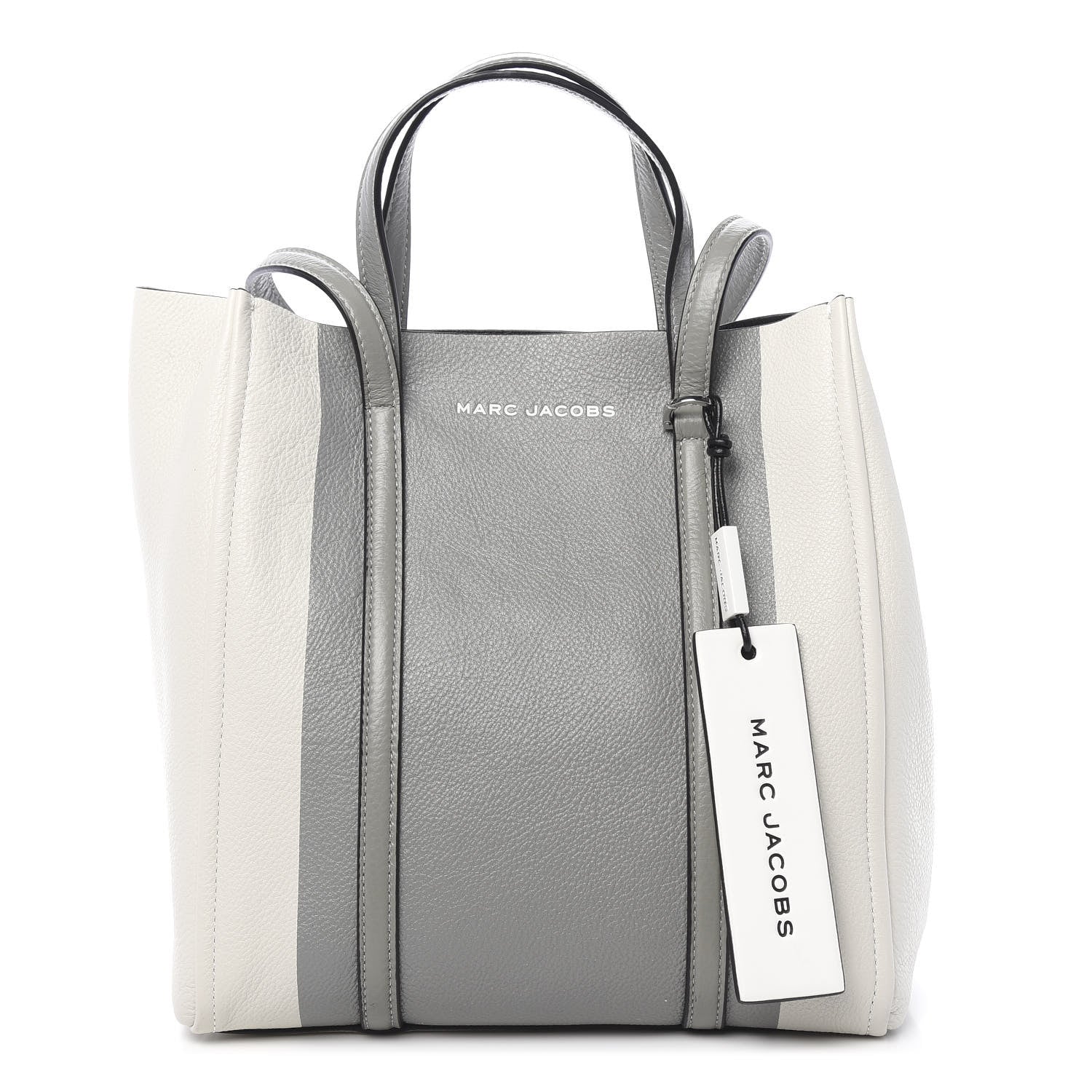 Marc Jacobs Grained Calfskin The Tag Tote Grey White 1 of 10