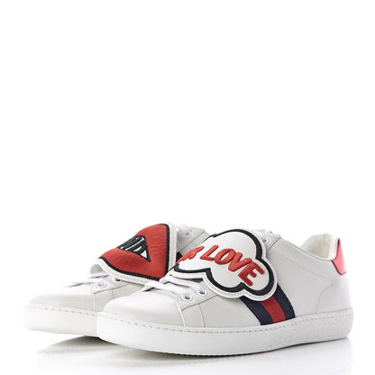 Gucci Calfskin Ayers Blind For Love Embroidered Womens Ace Sneakers 37 White 3 of 11
