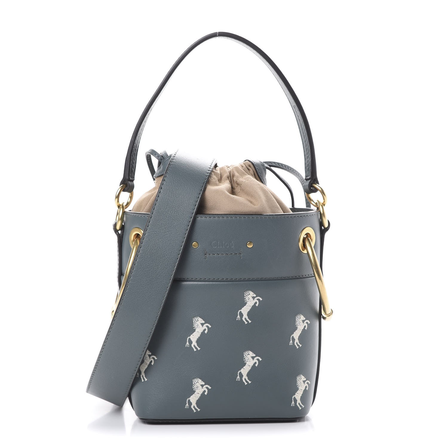 Chloe Smooth Calfskin Little Horses Embroidered Mini Roy Bucket Bag Cloudy Blue 1 of 9