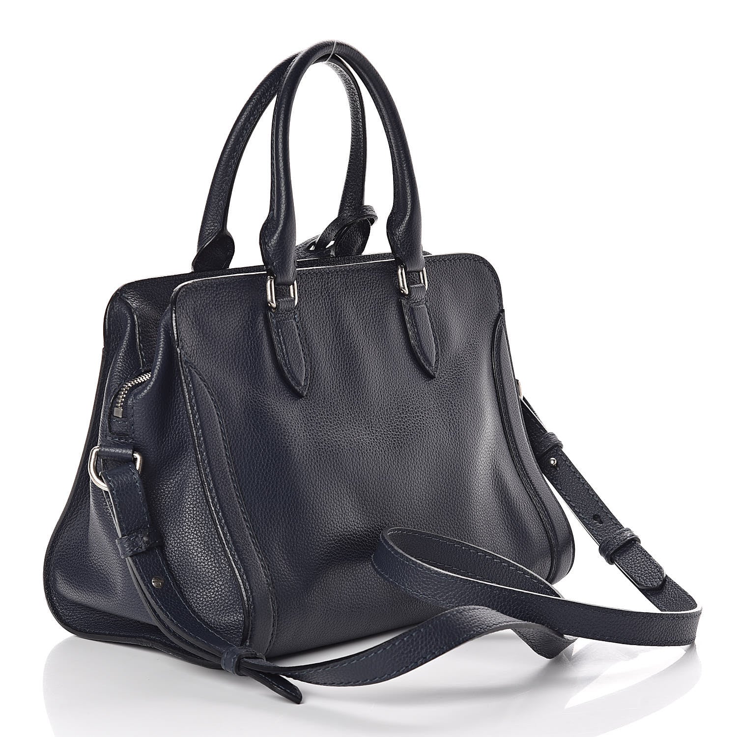 Alexander McQueen Pebbled Calfskin Small Skull Padlock Zip Around Tote Navy 4 of 11