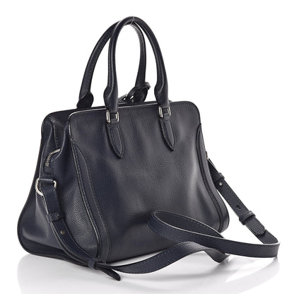 Alexander McQueen Pebbled Calfskin Small Skull Padlock Zip Around Tote Navy 4 of 11