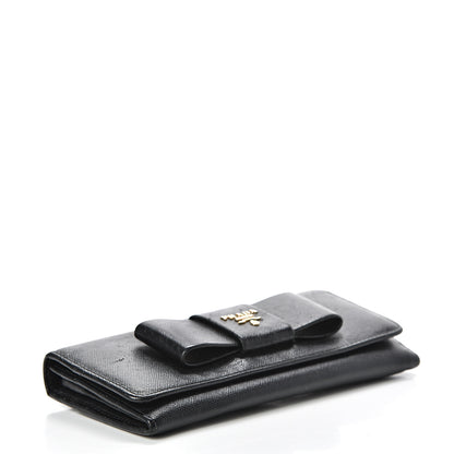 Prada Saffiano Bow Continental Wallet Black 3 of 10