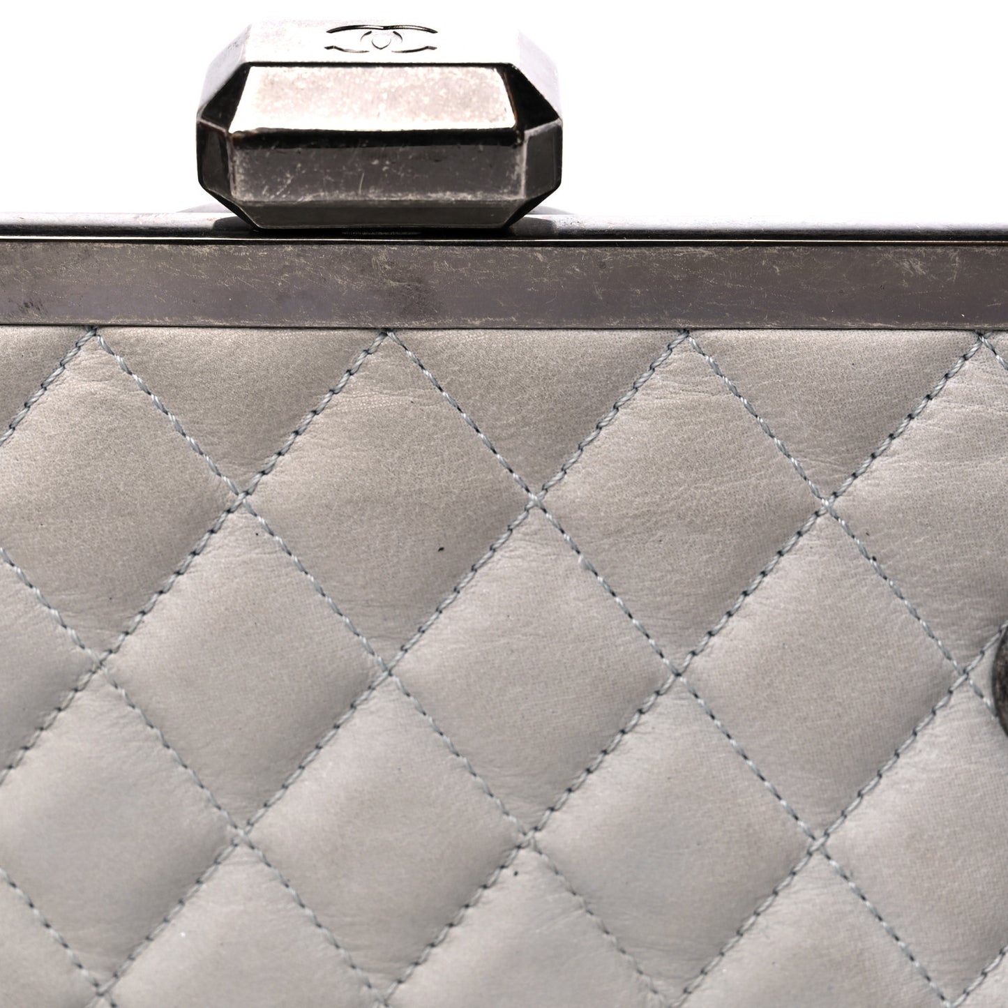 Iridescent Calfskin Chic Quilt Frame Tote Light Grey