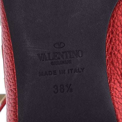 Valentino Garavani Metallic Pebbled Calfskin Rockstud Cage Ballerina Flats 38.5 Rosso Valentino 6 of 8