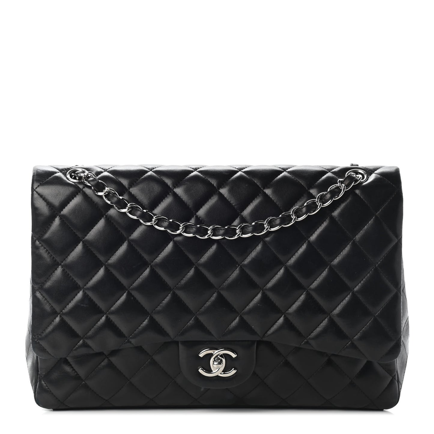 Lambskin Quilted Maxi Single Flap Black