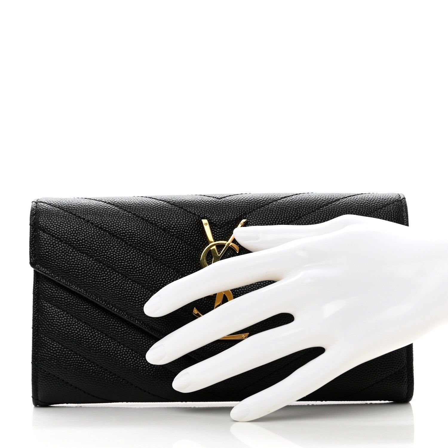 Saint Laurent Grain De Poudre Matelasse Chevron Monogram Flap Wallet Black 2 of 7
