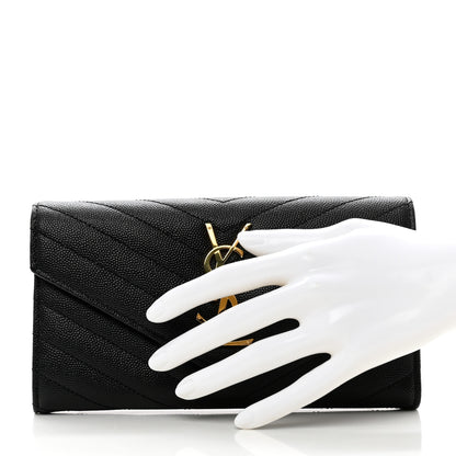 Saint Laurent Grain De Poudre Matelasse Chevron Monogram Flap Wallet Black 2 of 7