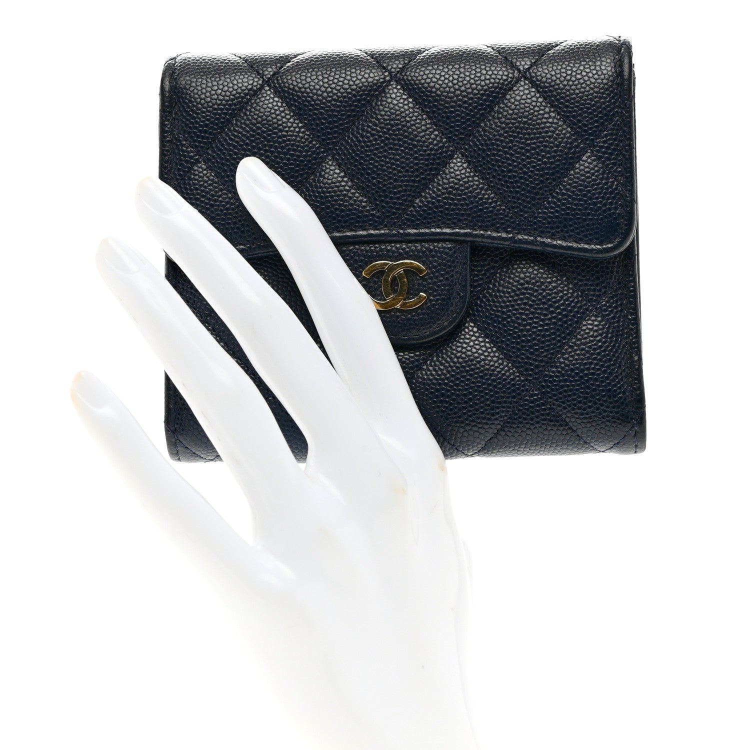 Chanel Caviar Quilted Compact Flap Wallet Navy 2 of 8