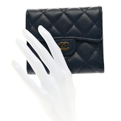 Chanel Caviar Quilted Compact Flap Wallet Navy 2 of 8